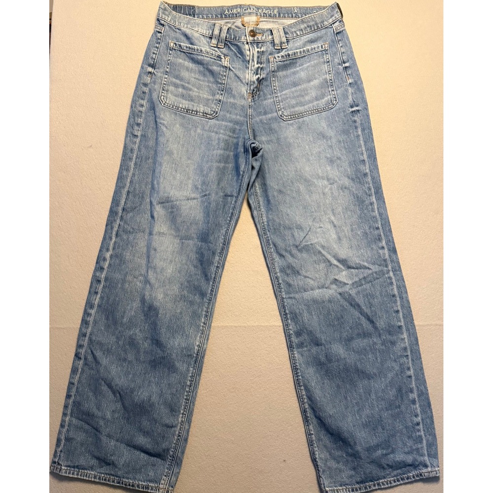 American Eagle 90s Wide Leg Patch Pocket Denim Jeans Blue Women Size 10 Regular